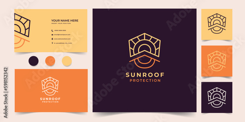 sun roof shield line art outline logo template vector