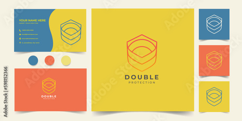 shield modern logo in simple mono line and business card