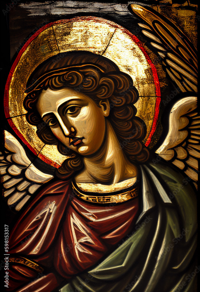 angel in the style of Byzantine oil painting, in the style of medieval painting, generative AI