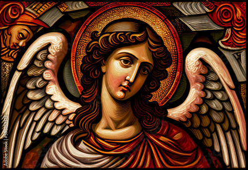 angel in the style of Byzantine oil painting, in the style of medieval painting, generative AI