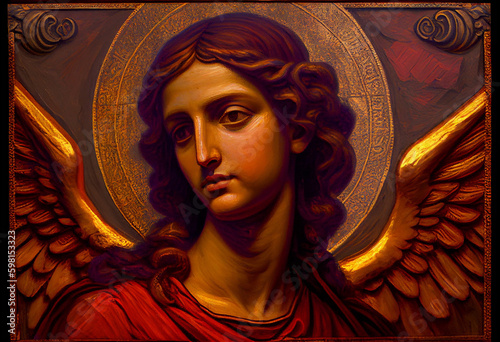 angel in the style of Byzantine oil painting, in the style of medieval painting, generative AI
