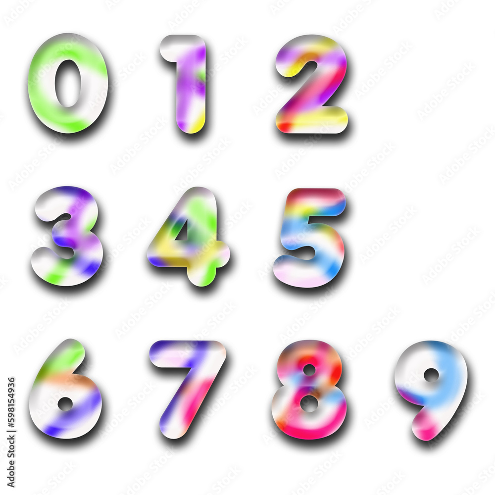 Numbers with glass efect 1 to 9