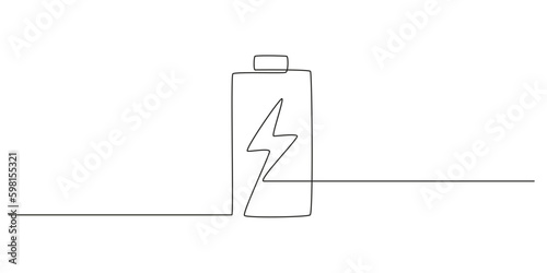 One continuous line drawing of battery charging. Lightning bolt symbol and electricity energy type sign in simple linear style. Editable stroke. Doodle vector illustration Generative AI
