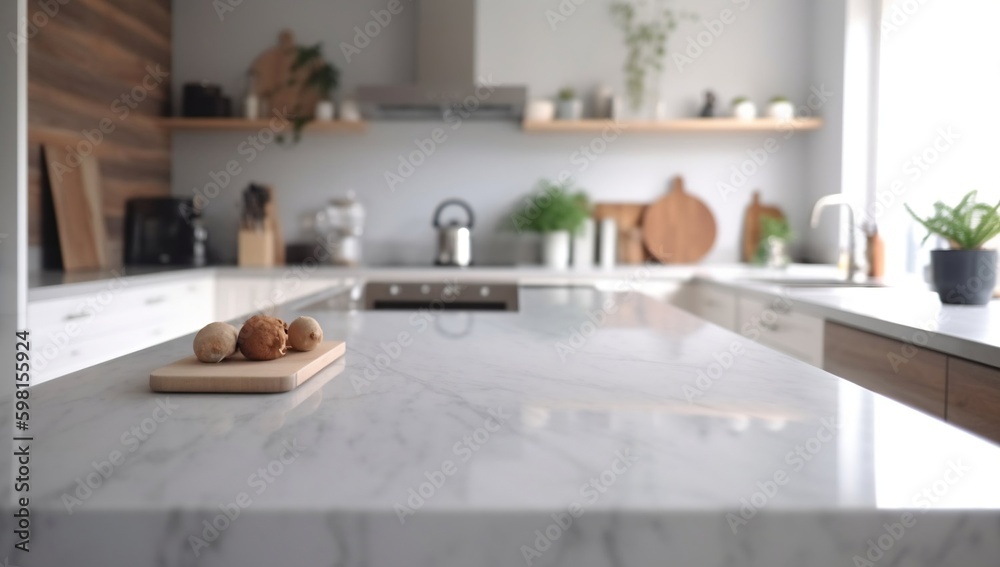 Elegant kitchen with white marble counter