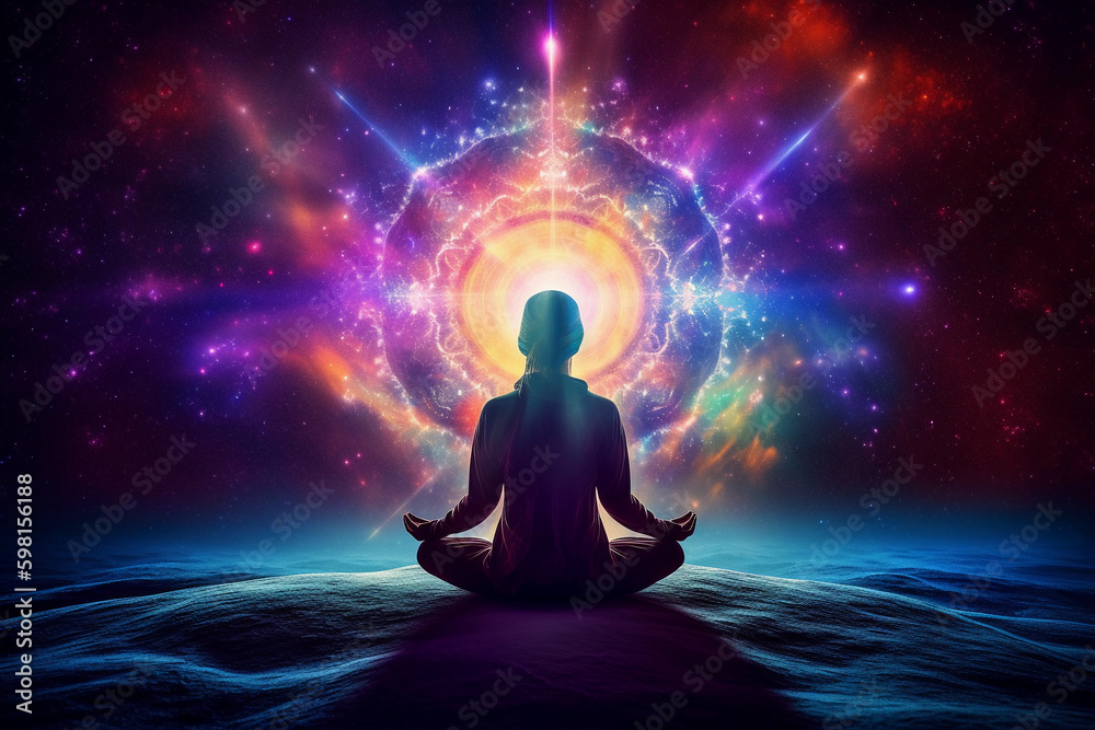 cosmic rebirth, life creation through, deep meditation and chakras, focus point, meditation, Generative AI cosmic rebirth, life creation through, deep meditation and chakras, focus point, meditation, Generative AI