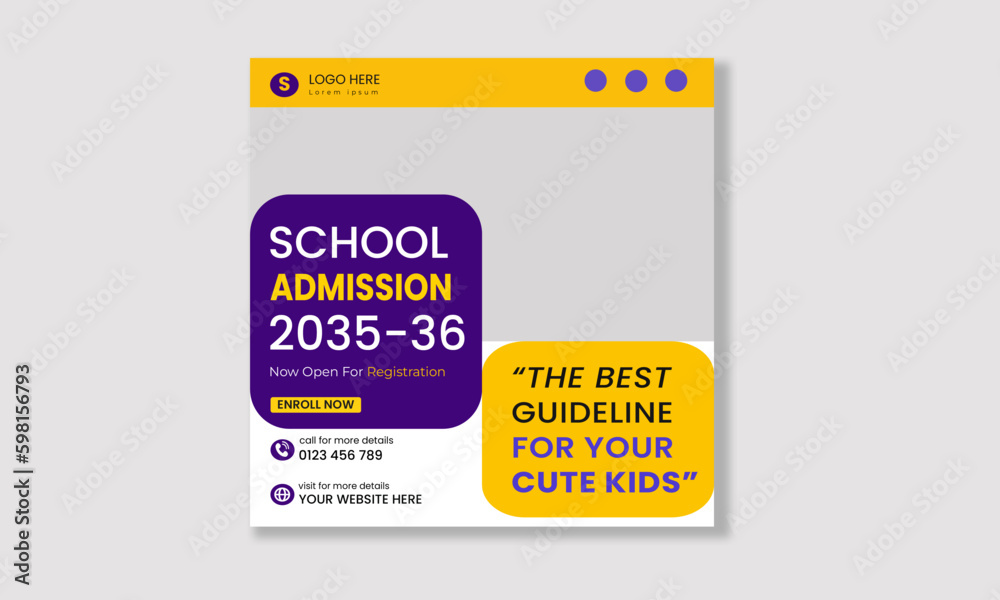 Obraz premium school admission social media post banner template Design.