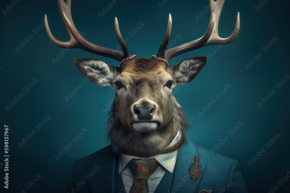 Anthropomorphic elk dressed in a suit like a businessman. business ...