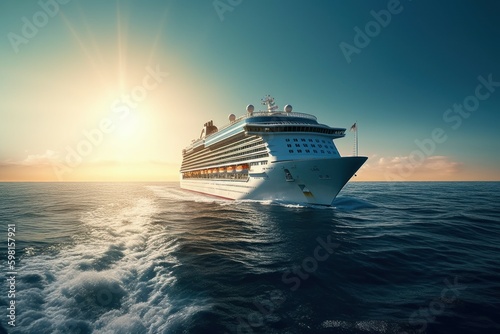 Cruise liner on the high seas. AI generated, human enhanced. © top images