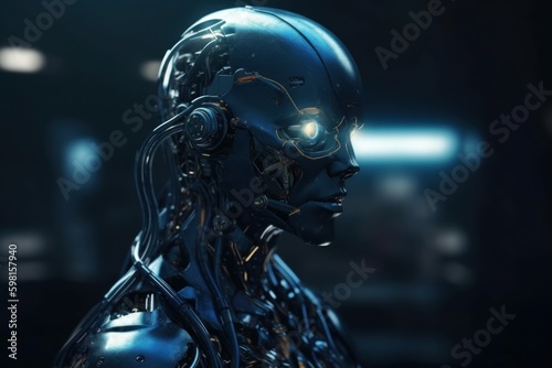 A robot with an artificial element as an element of a neural network. AI generated  human enhanced