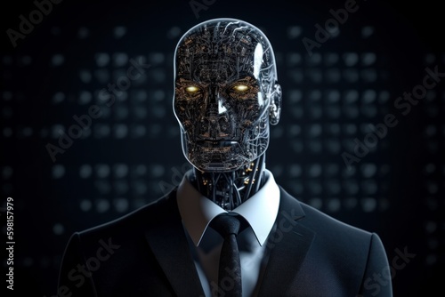 Anthropomorphic robot businessman in a suit. AI generated, human enhanced