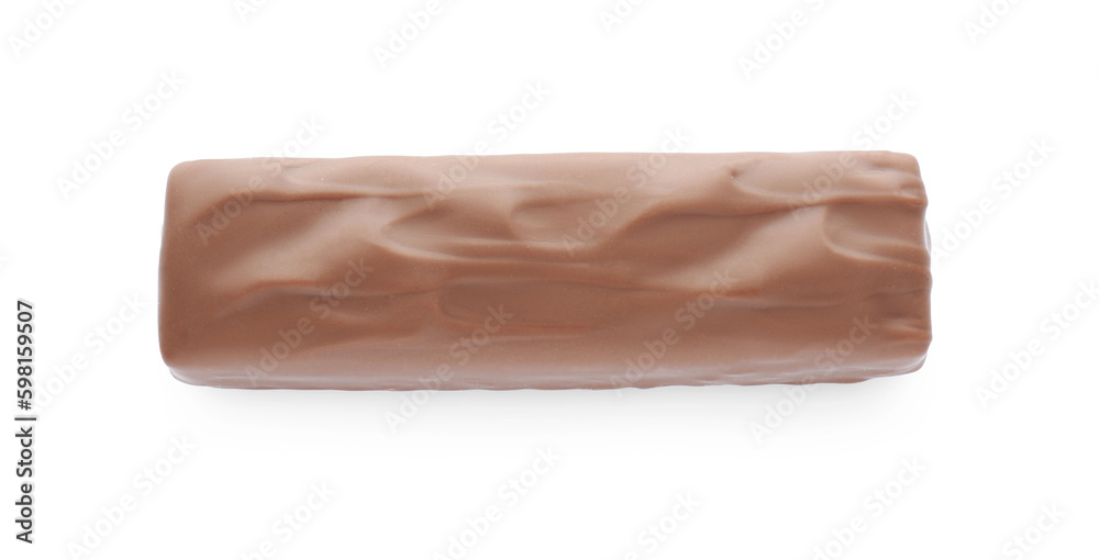Tasty chocolate bar isolated on white, top view Tasty chocolate bar isolated on white, top view