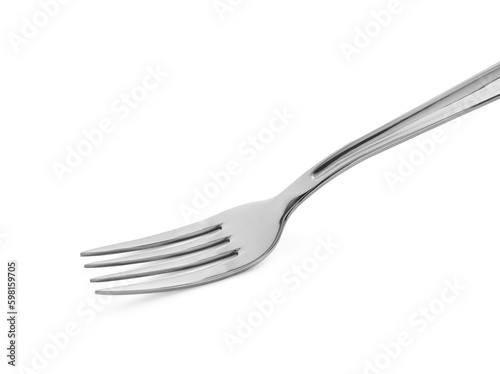One shiny metal fork isolated on white