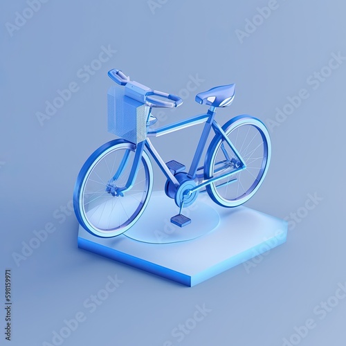 A 3D blue bicycle is on a white platform Created using generative AI tools