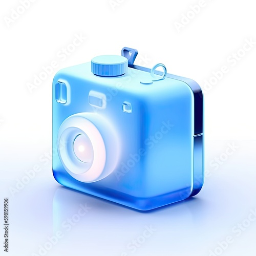 3D camera Ul icon blue Frosted glass white acrylic design Created using generative AI tools