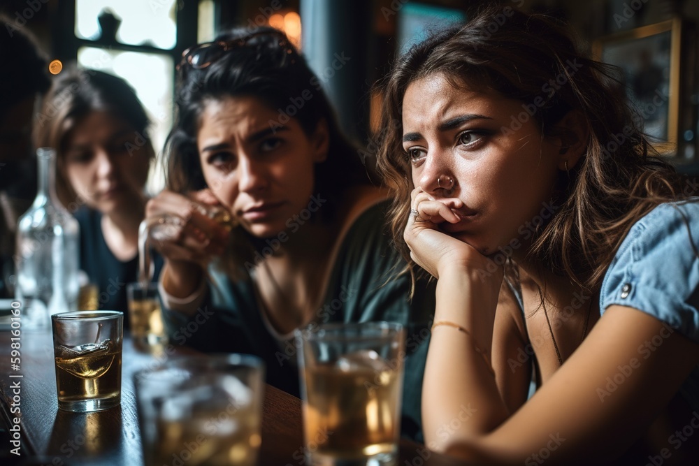 young women gather around drinks, leaning in close and sharing stories with supportive gestures as they help each other through the heartbreak  Ai generated.