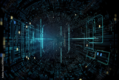 big data, internet network, digital technology with binary computer code on virtual screen, illustration. AI generative