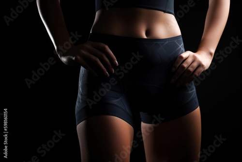 A close-up of the sleek and form-fitting athletic wear of a female athlete, highlighting the dynamic contours. Ai generated.