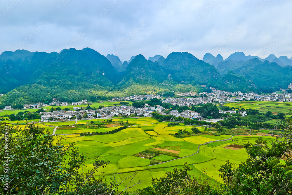 Village and farmland in Ten thousands peak forest Guizhou China