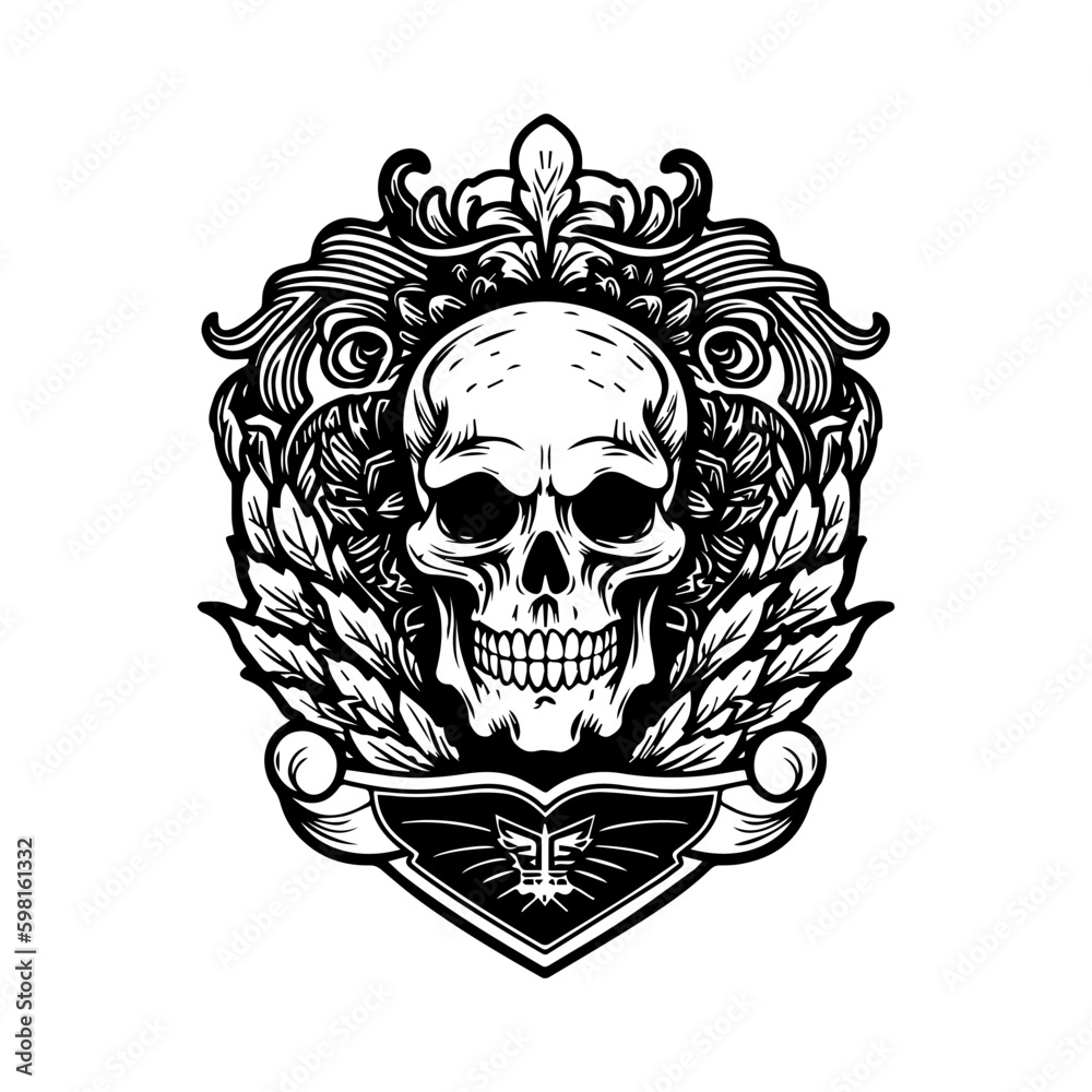 Mexican Girl Illustration And Mexican Skull Emblem Logo Capture The