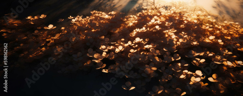 The sunlit silhouettes of petals creating a hauntingly beautiful landscape.. AI generation. Generative AI photo