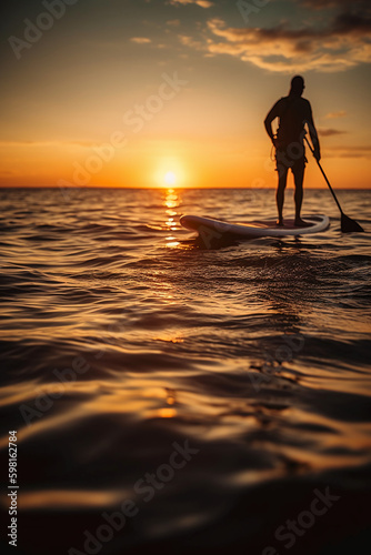 Stand up paddle boarding on quiet sea. AI generative © SANGHYUN
