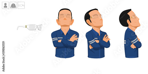 worker with glasses on white background