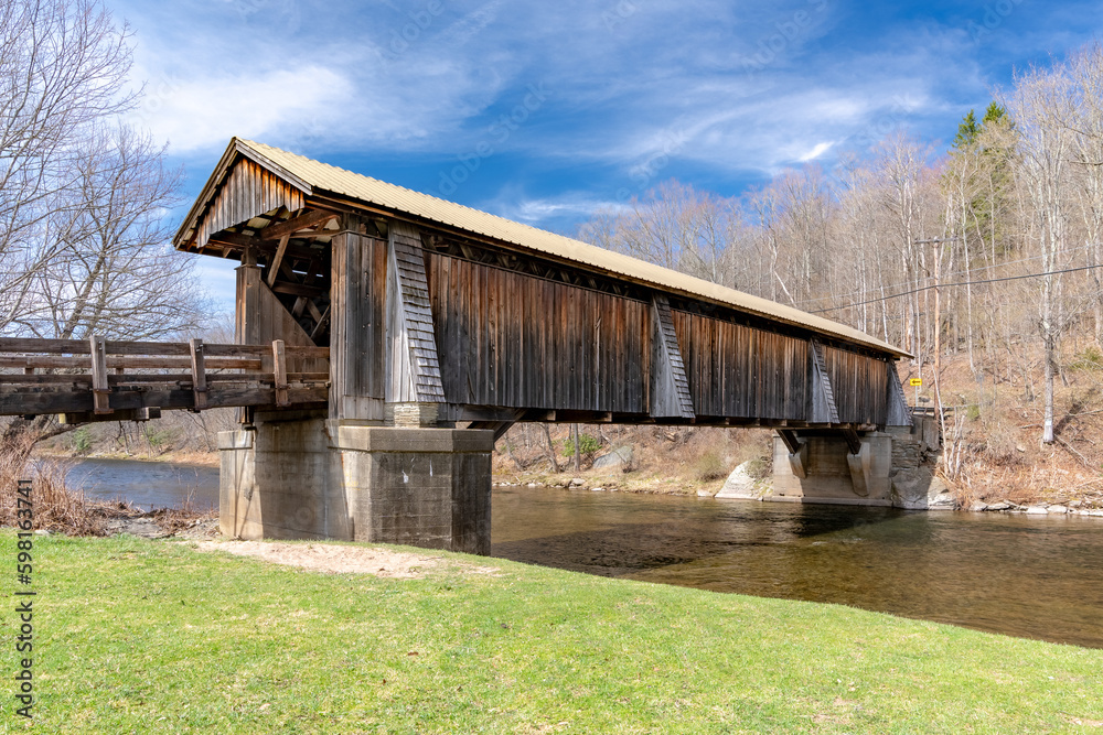 Historic Livingston Manor Van Tran Flat wooden covered bridge in the Town of Rockland NY Historic Livingston Manor Van Tran Flat wooden covered bridge in the Town of Rockland NY