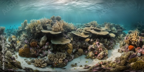 coral reef sea underwater panorama view  coral barrier  generative AI