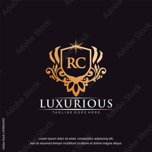 RC initial letter luxury ornament gold monogram logo template vector art.