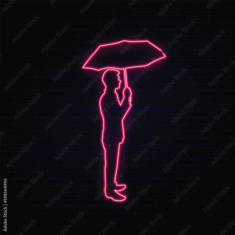 Obraz premium man stand with umbrella neon effect, man with umbrella neon effect