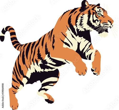 Fototapeta Naklejka Na Ścianę i Meble -  Tiger Jumping Flat Illustration Vector Design, Animals Big Cat Jungle Illustration