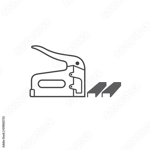 illustration of a stapler, a tool for holding together a number of papers.