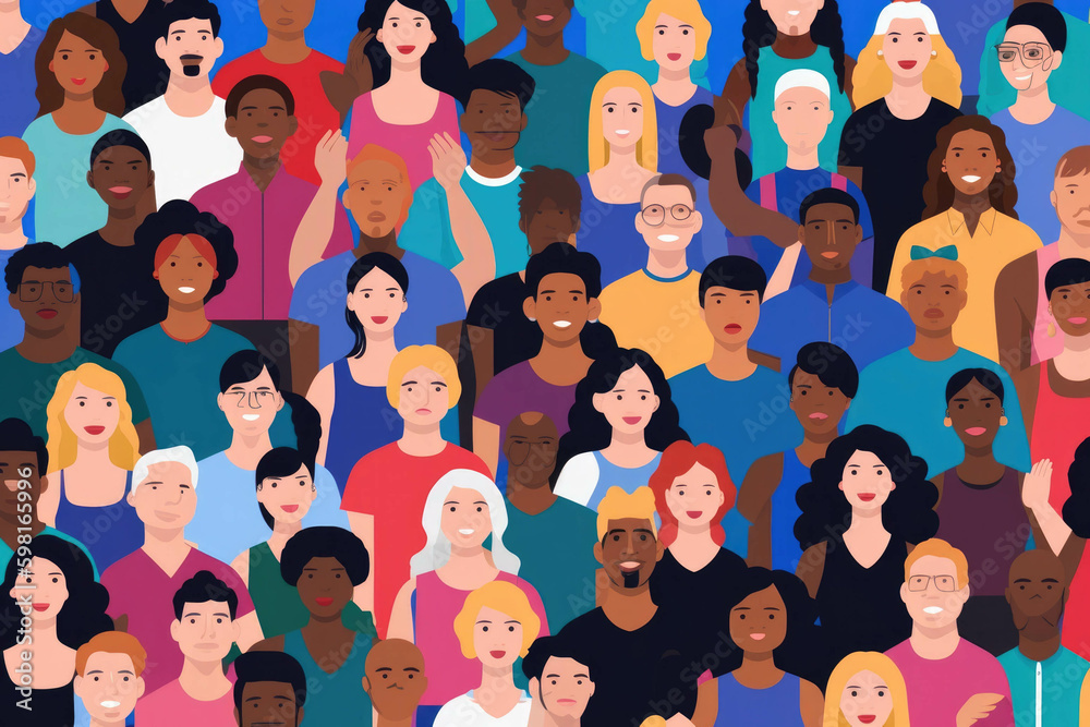 A large group of people of different races and genders linking arms in ...