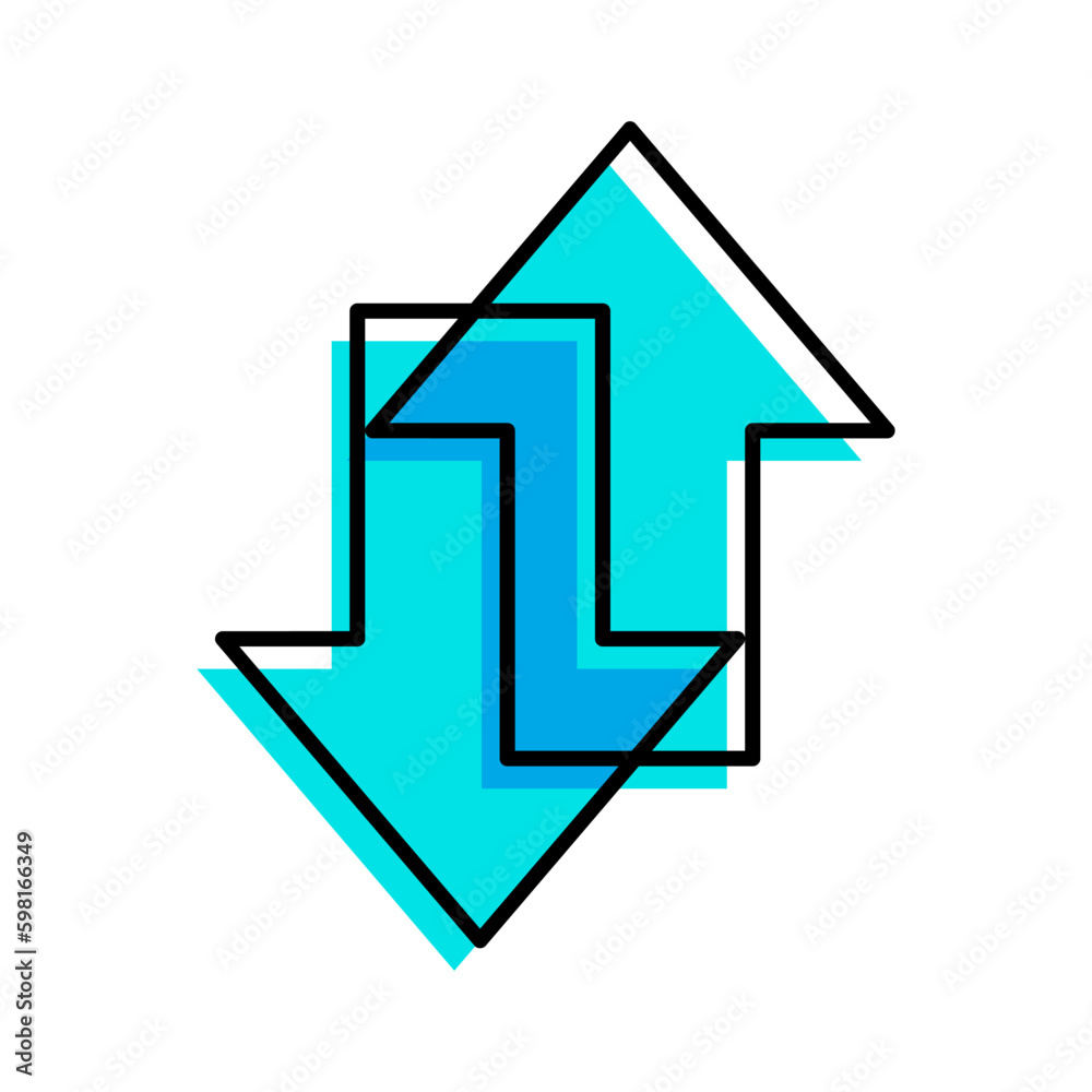 internet data download and upload blue icon thin line outline