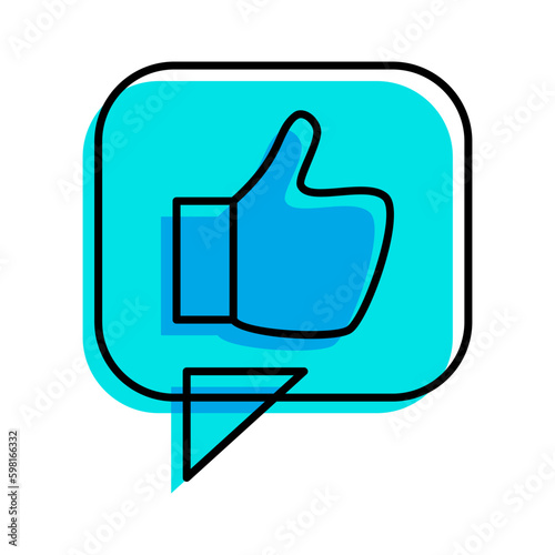 likes thumb up bubble chat blue icon thin line outline