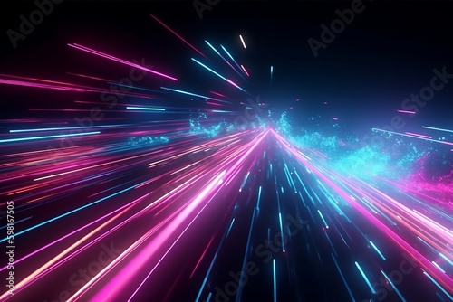 abstract neon lights, meteor shower, 3d render, neon lines pink and blue.