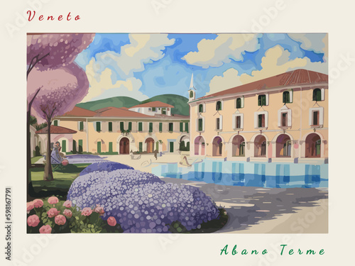 Tableau sur toile Abano Terme: Italian vintage postcard with the name of the Italian city and an i
