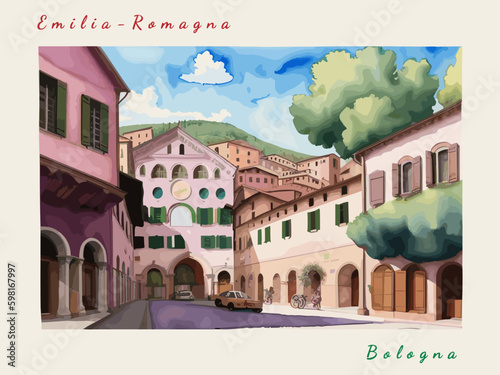 Bologna: Italian vintage postcard with the name of the Italian city and an illustration