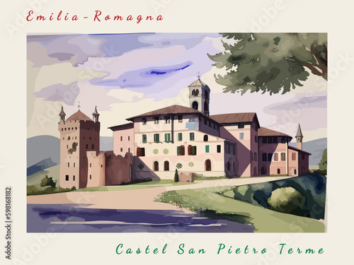 Castel San Pietro Terme: Italian vintage postcard with the name of the Italian city and an illustration
