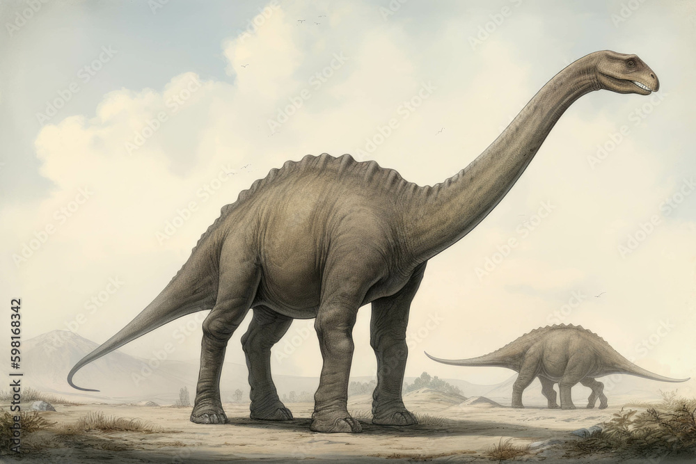 Fototapeta premium A Diplodocus mesmerizing onlookers with its long whiplike tail.. AI generation. Generative AI