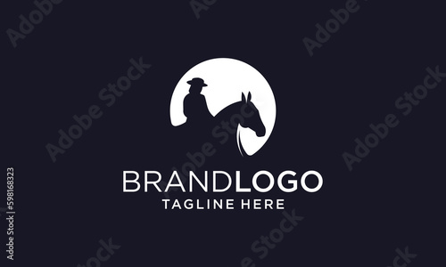 silhouette rider walking horse equestrian logo symbol design template illustration
