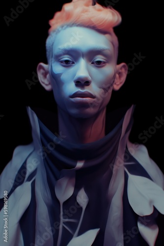 Fashion Portrait Render   painting - Youth. Generative Ai. On a dark background.