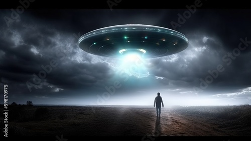 alien abduction, digital art illustration, Generative AI