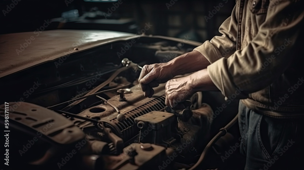 a mechanic in an auto repair shop is working on the engine. Generative AI a mechanic in an auto repair shop is working on the engine. Generative AI