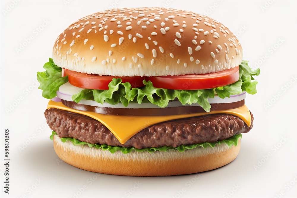 Perfect hamburger classic burger american cheeseburger isolated on white reflection Perfect hamburger classic burger american cheeseburger isolated on white reflection