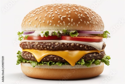 Perfect hamburger classic burger american cheeseburger isolated on white reflection