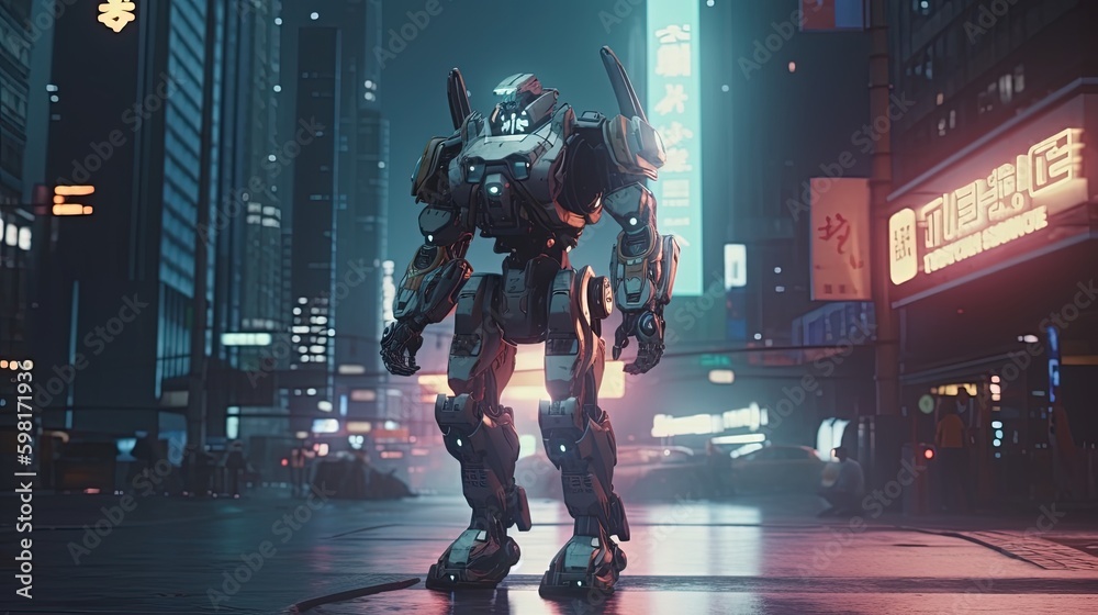 Obraz premium amidst military robot, digital art illustration, Generative AI