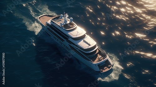 aerial view luxury yacht, digital art illustration, Generative AI © Artcuboy