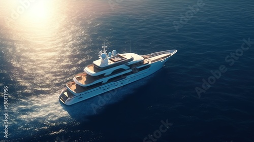 aerial view luxury yacht, digital art illustration, Generative AI