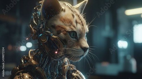 anthropomorphic cat hacker, digital art illustration, Generative AI